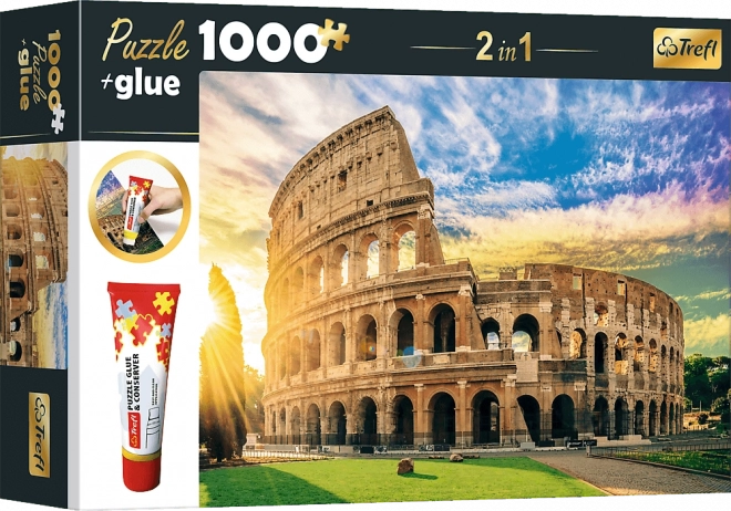 TREFL Sada 2v1 puzzle Amfiteátr Fláviův, Řím, Itálie 1000 dílků s lepidlem