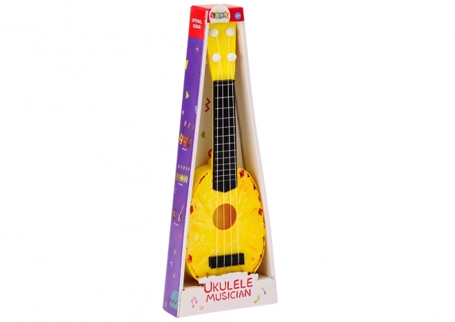 Ukulele pro děti Mini kytara 4 struny Ananas motiv kytara žlutá 15″