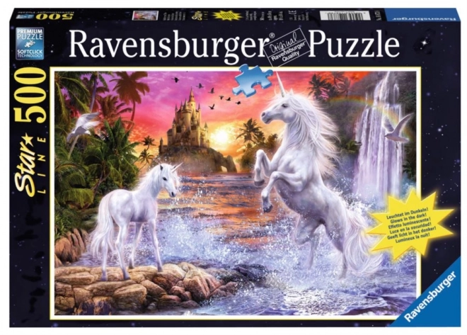 RAVENSBURGER Svítící puzzle Jednorožci u řeky 500 dílků