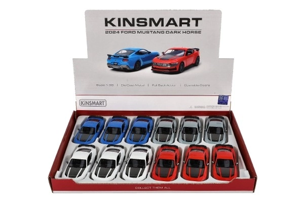 Auto Kinsmart 2024 Ford Mustang Dark Horse 1:38 kov/plast 12,5cm 4 barvy na zpětné nat. 12ks v boxu