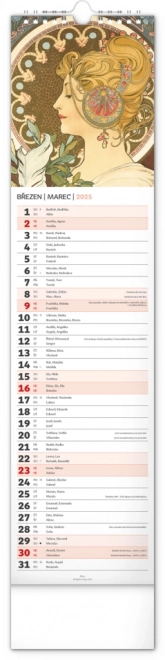 Nástěnný kalendář Alfons Mucha 2025, 12 × 48 cm