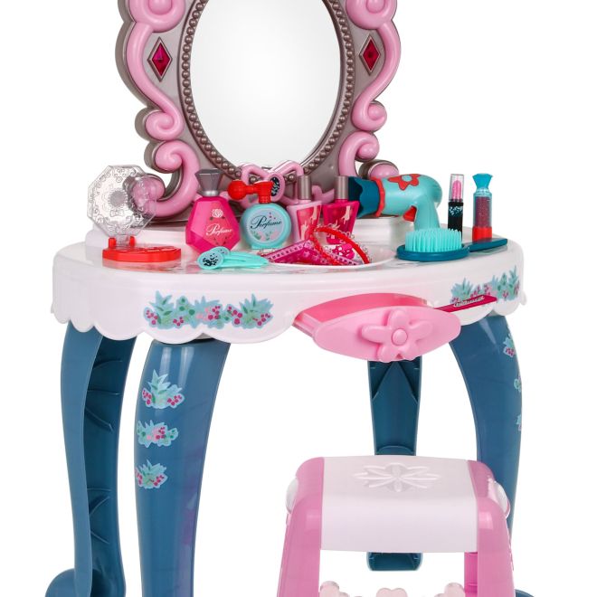Interaktivní dětský toaletní stolek se zrcadlem a stoličkou pro malé parádnice