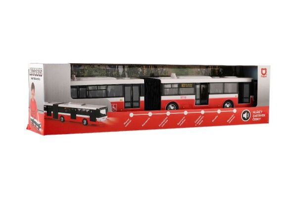 Autobus česky mluvící plast 36cm červený zpětný chod na bat. se světem se zvukem v krab. 40x10x7,5cm