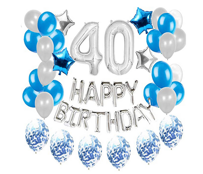 Stříbrná a modrá sada balónků ke 40. narozeninám - 45 kusů