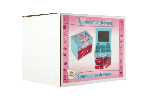 Skříňka šperkovnice Princess 3 zásuvky odklápěcí vrch se zrcátkem dřevo 16x12,5x12cm v krabici