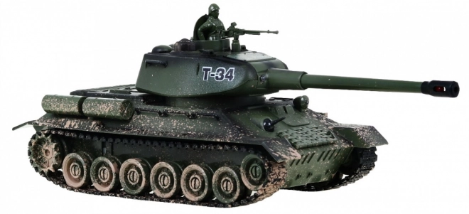 Dálkově ovládaný tank T-34 pro děti 3+ Střílející kamuflážní model 1:28 + Velká tanková bitva + Světelné zvuky