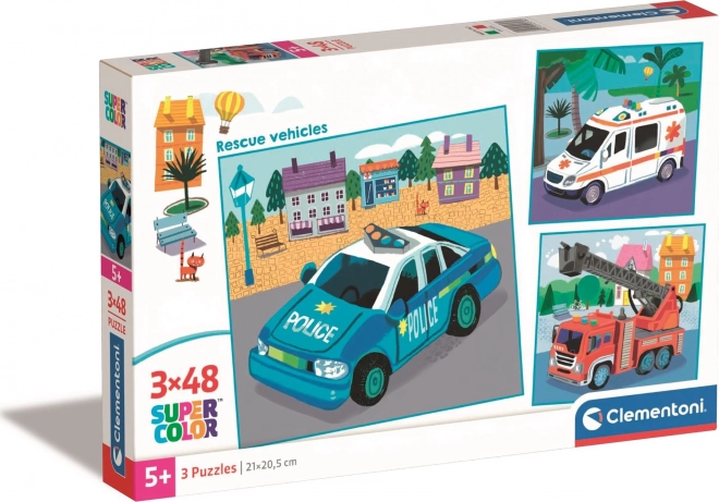 CLEMENTONI Puzzle Záchranářská vozidla 3x48 dílků