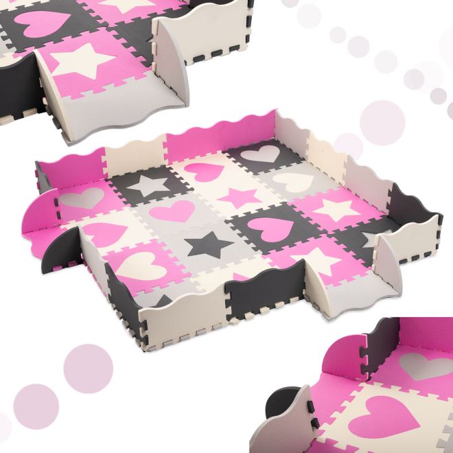 Kontrastní pěnové růžové puzzle s tvary a ohrádkou - 36 kusů