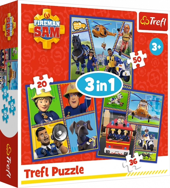 TREFL Puzzle Požárník Sam: Samův den 3v1 (20,36,50 dílků)