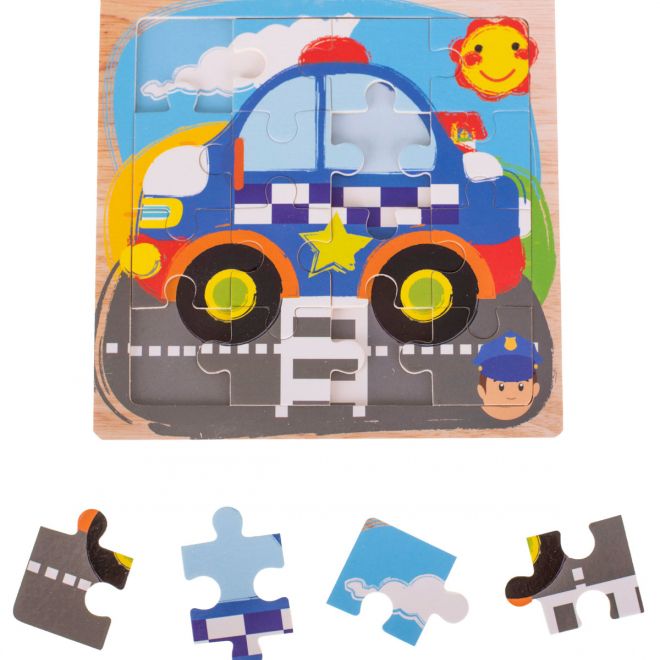 Dřevěné puzzle policie 12 kusů 15x15 cm