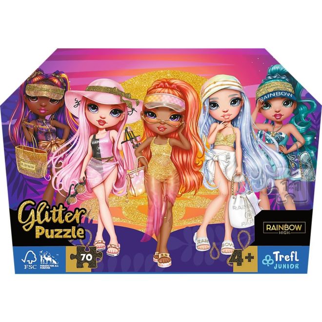 Puzzle 70 dílků třpytky v kufru Glitter Dolls Rainbow High