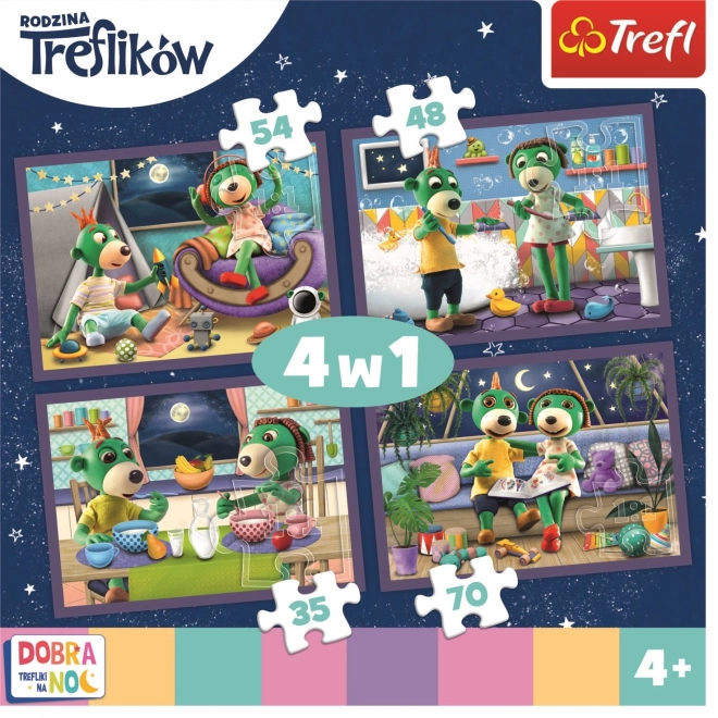 Puzzle Dobrou noc, Treflíci: Večerní rituály 4v1 (35,48,54,70 dílků)