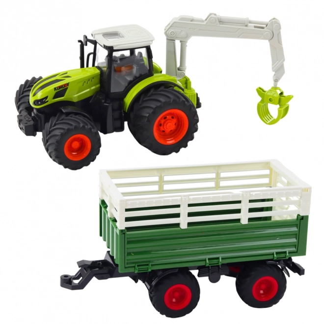 Zábavný zdaleka řízený traktor s přívěsem a sevřením