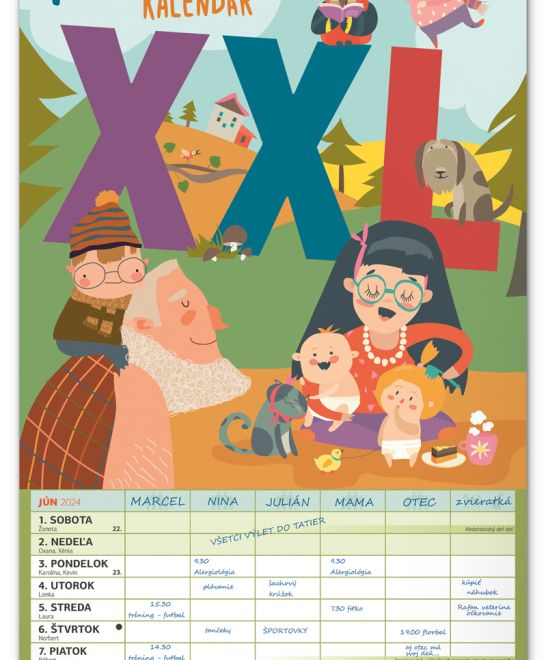Nástenný kalendár Rodinný plánovací XXL 2024, 33 × 64 cm (SK)