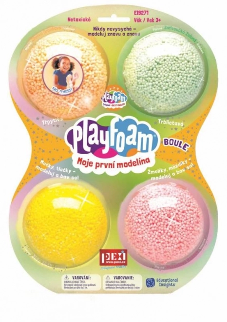 PlayFoam® Modelína/Plastelína kuličková 4 barvy na kartě 19,5x27x3cm