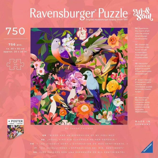 RAVENSBURGER Čtvercové puzzle Art & Soul: Pozorování ptáků 750 dílků