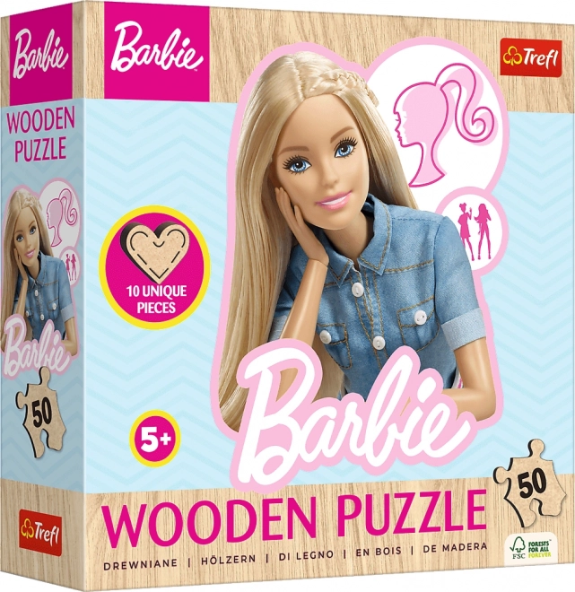 TREFL Dřevěné obrysové puzzle Barbie 50 dílků