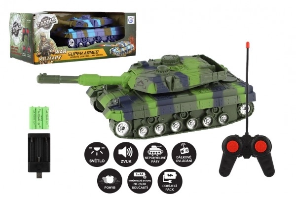 Tank RC plast 25cm 40MHz na baterie+dobíjecí pack se zvukem se světlem 2 barvy v krabici 27x11x13cm