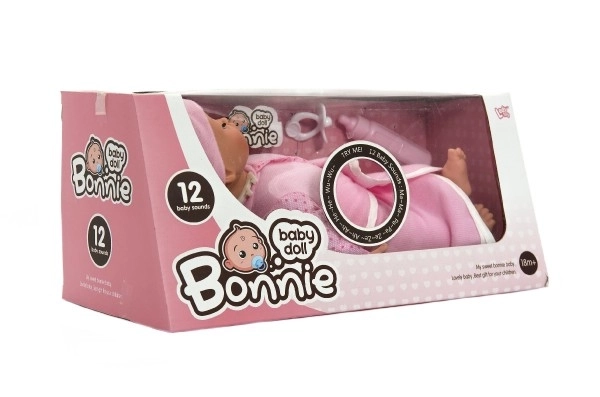 Miminko měkké tělo 30cm s doplňky na baterie se zvukem v krabici 18m+