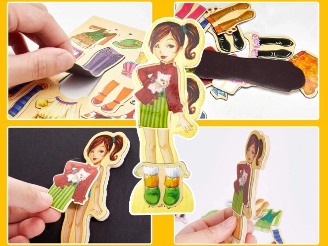 Dřevěné magnetické puzzle móda u modelky