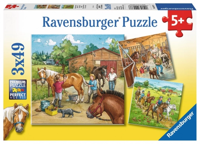 RAVENSBURGER Puzzle Den u koní 3x49 dílků