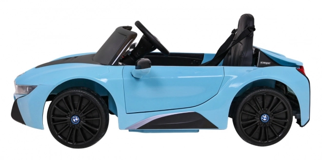 BMW I8 Lift Battery Car Blue + dálkové ovládání + pomalý start + 3bodové pásy + MP3 USB + LED dioda