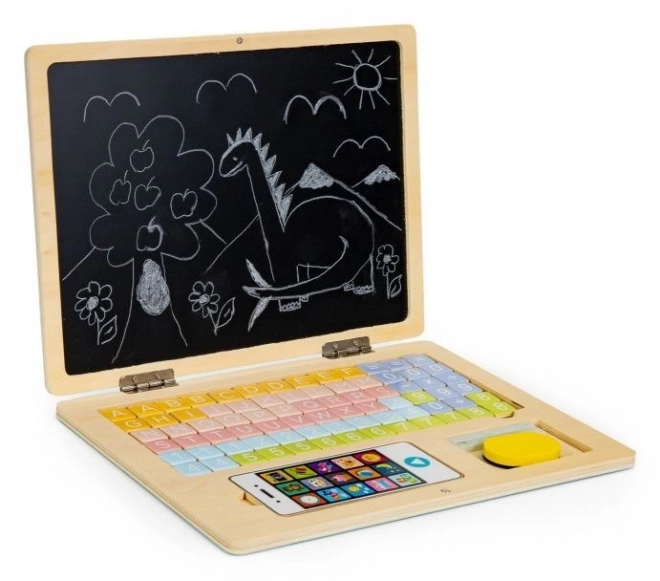 ECOTOYS Dřevěný notebook s magnetickým monitorem - modrý