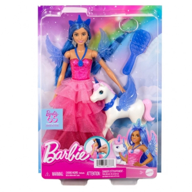 Panenka Barbie princezna Sapphire + okřídlený jednorožec