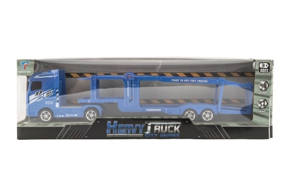 Auto kamion přepravník plast 35cm na setrvačník na baterie se světlem se zvukem v krabici 40x13x9cm