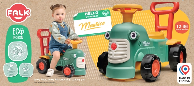 Odstrkovadlo – traktor Maurice tmavě zelený s volantem