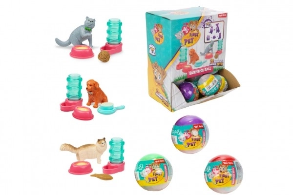 Míček s překvapením plast 6cm zvířátko s doplňky mix barev 24ks v boxu