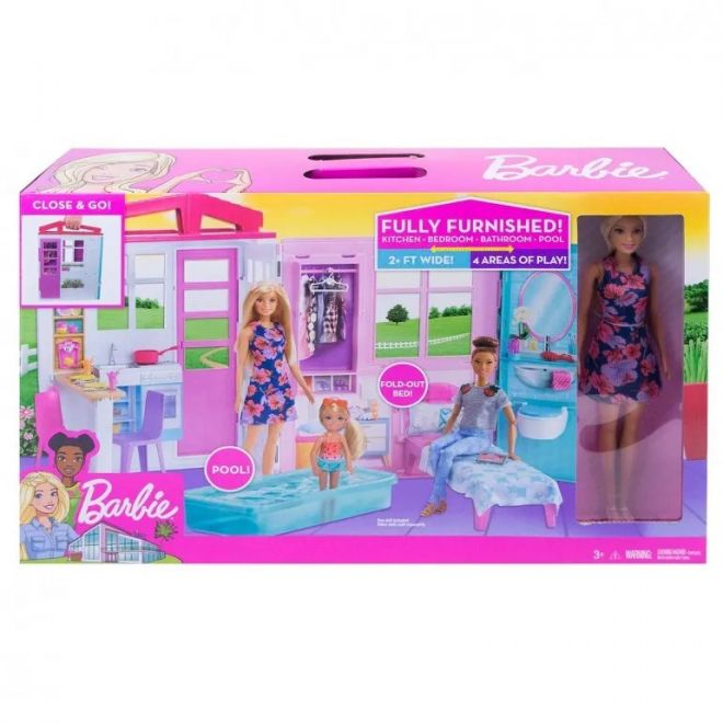 Domeček pro panenky Barbie s příslušenstvím a panenkou GWY84