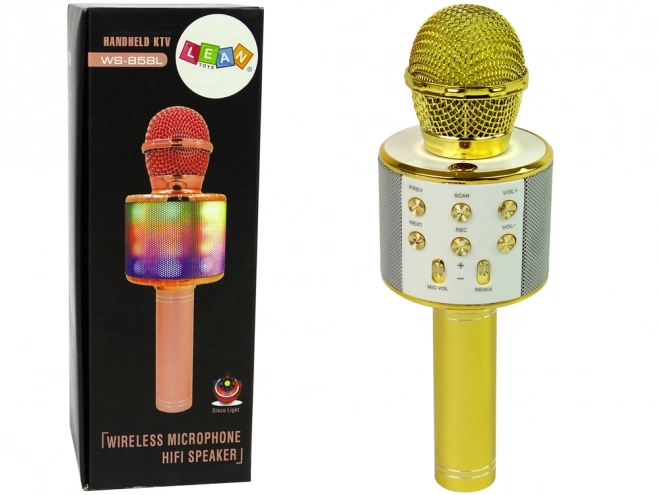 Bezdrátový USB mikrofon Reproduktor Karaoke Nahrávání Model WS-858 Gold