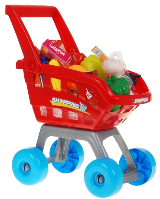 Dětský interaktivní supermarket s nákupním košíkem 24 dílů – Červený