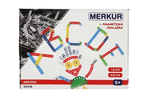 Stavebnice MERKUR Abeceda + magnetická podložka 616ks v krabici 36x26x3cm