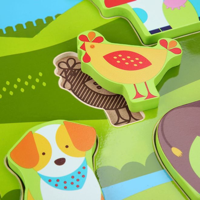 Lucy & Leo Zvířátka na farmě - dřevěné vkládací puzzle 6 dílů