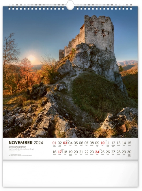 Nástenný kalendár Pamätihodnosti Slovenska 2024, 30 × 34 cm