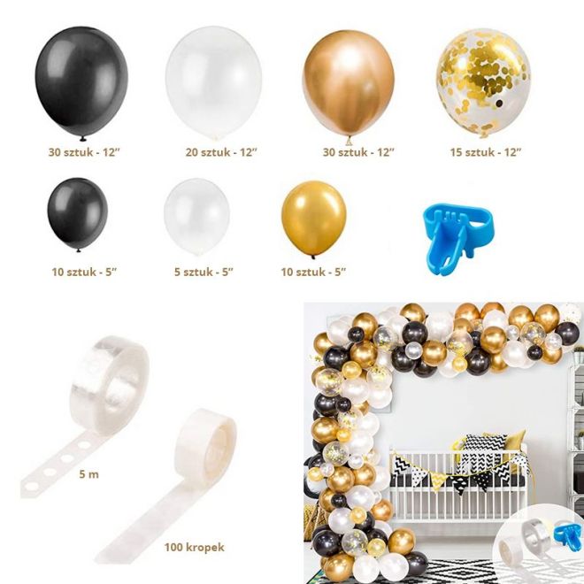 Zlato-černá balónková girlanda - 120 balónků