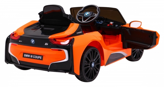 BMW I8 Lift Battery Car Orange + Dálkové ovládání + Pomalý start + 3-Pkt pásy + MP3 USB + LED dioda