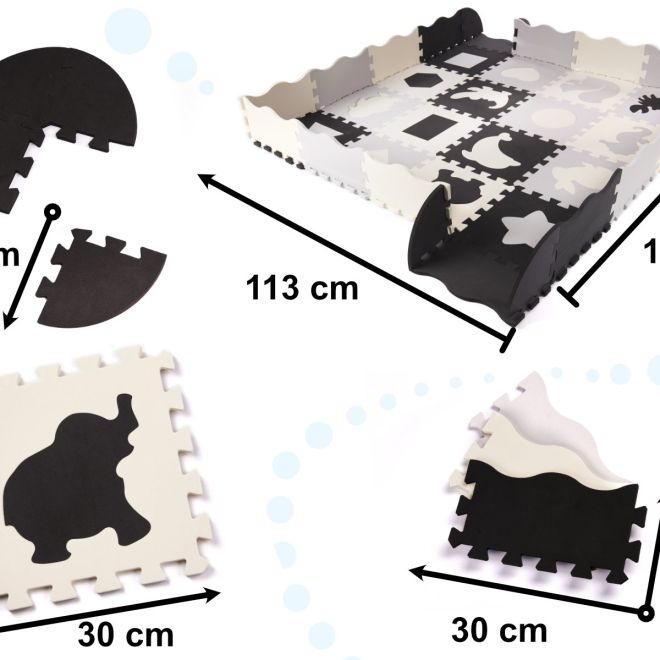 Černo-šedé pěnové puzzle pro děti - 36 kusů