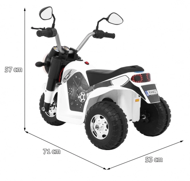 Dětské kolo MiniBike na baterie Bílé + zvuky + LED světla + eko kůže