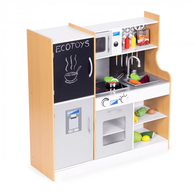 Dětská kuchyňka se zvukem a LED tabulí kovové doplňky MDF +3 roky ECOTOYS