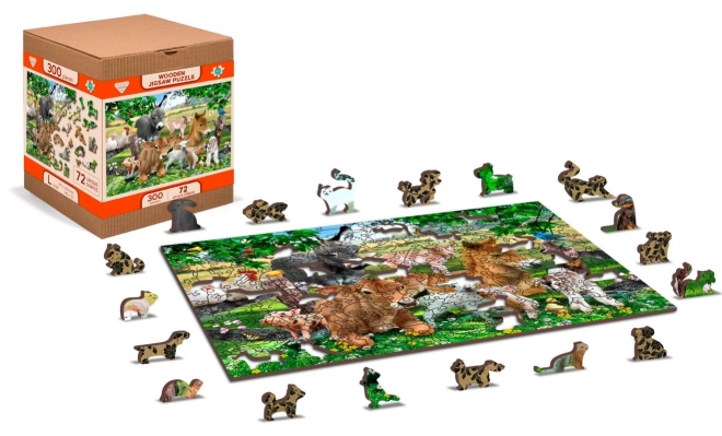 WOODEN CITY Dřevěné puzzle Školka na farmě 2v1, 300 dílků EKO