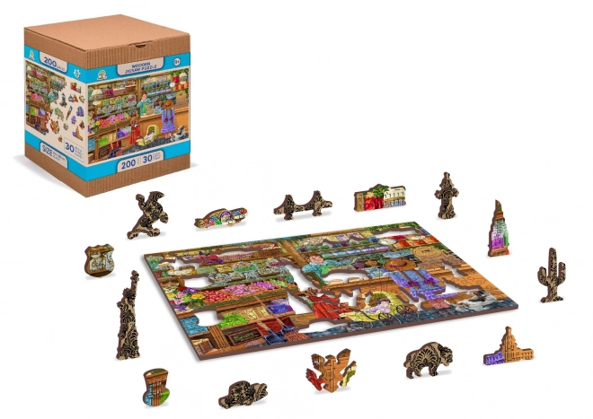 WOODEN CITY Dřevěné puzzle Sladké dobrodružství 2v1, 200 dílků EKO