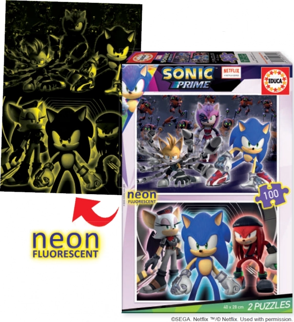 EDUCA Svítící puzzle Sonic Prime 2x100 dílků