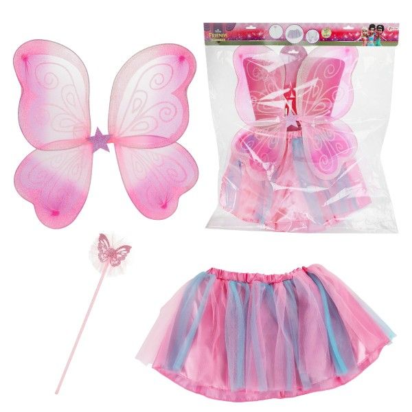 Růžový karnevalový kostým víly s křídly
