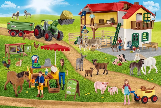 SCHMIDT Puzzle Schleich Farma s prodejním stánkem 100 dílků + figurka Schleich