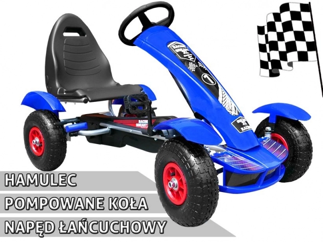 Závodní šlapací motokára XL pro děti 3+ Modrá + Nafukovací kola + Nastavitelné sedadlo + Volnoběh