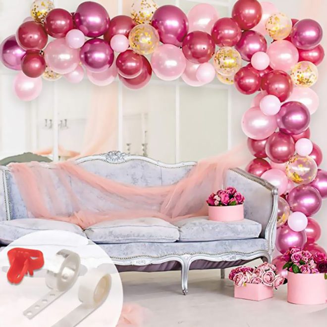 Tmavě růžová a růžově zlatá balónková girlanda - 94 balónků