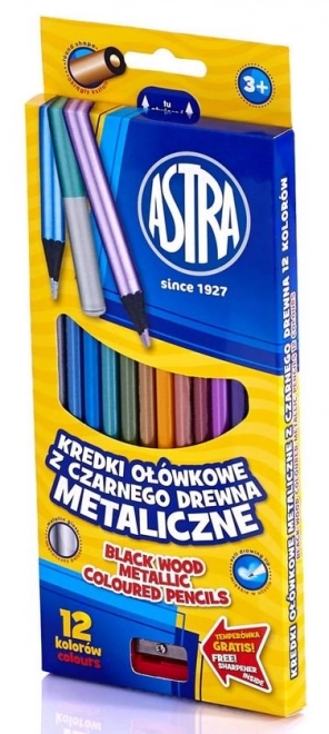 ASTRA Pastelky metalické 12ks s ořezávátkem